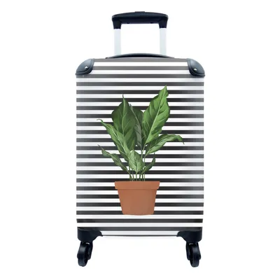 Produktbild von MuchoWow® Koffer Handgepäck Trolley Rollkoffer Kleine Reisekoffer mit 4 Rollen - Pflanzen - Blumentopf - Weiß - Schwarz - Cabin Size < 55x40x23 cm & 55x40x20 cm - Fotokoffer - Kabinenkoffer - Boardgepäck - Reise-Box - Reisekoffer - Reisegepäck - Koffer mit Bild - Trolley für Kinder