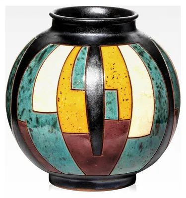 Produktbild von Handgedrehte Keramikvase 16 cm – Bunte Blumenvase aus Keramik, Handglasiert, Deko-Vase für das Wohnzimmer, Handgefertigt, Geschenk zur Einweihung, Moderne Bunte Kugelvase