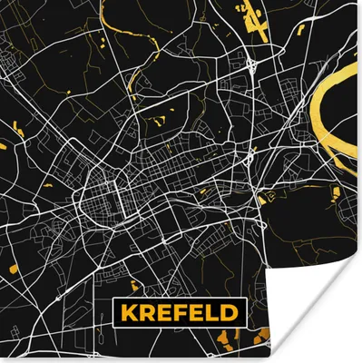 Produktbild von MuchoWow® Poster Krefeld - Stadtplan - Gold - Karte - Deutschland 100x100 cm - Babyzimmer