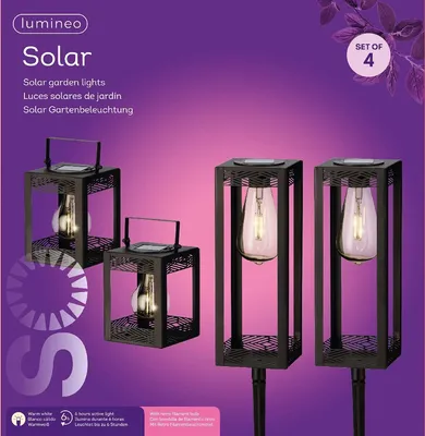 Produktbild von Lumineo Solar-Laternen Schwarz 4er Set - Metall