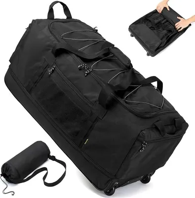 Produktbild von Faltbare Reisetasche mit Rollen Groß XXL 130-170L Erweiterbare Wochenend Handgepäck Tasche mit Rädern Herren Damen Rolltasche mit Extra Volumen für Camping Urlaub 36''/90cm, Schwarz