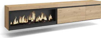 Image de COZY Meuble TV, Banc Télé, 237x35x45cm, TV grand format, Cheminée électrique XXL, Suspendu, Mural, Chêne