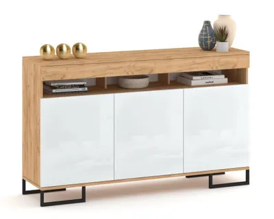 Produktbild von Große Kommode Fernsehschrank LUNA 3D Golden Craft Eiche/Weiß Hochglanz 160cm