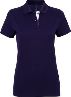 Produktbild von Asquith & Fox Damen Kurzarm Kontrast Polo Shirt RW5353 (M) (Marineblau/Weiß)