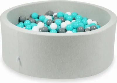 Immagine prodotto di Bacinella grigio chiaro 110x40 con 500 palline: turchese, bianco, grigio