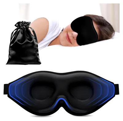 Produktbild von 3D Schlafmaske für Seitenschläfer, 100 % lichtdicht, mit vertieftem Augenbereich, schont Wimpern, weich & bequem, inkl. Tasche – für Frauen Herren, ideal für Reisen, Schwarz