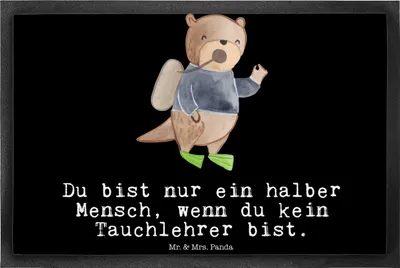 Produktbild von Mr. & Mrs. Panda Bodenvorleger Tauchlehrer Herz 40 x 60 cm - Schwarz - Geschenk, Schmutzfangmatte, Sauberlaufmatte, Schuhabstreifer, Fussmatte, fußmatte, Gummimatte