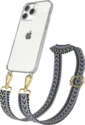 Produktbild von EAZY CASE Handykette - Verstellbarer Trageriemen kompatibel mit Apple iPhone 15 Pro Max, Handykordel mit transparenter Silikon-Hülle, Band in Lila