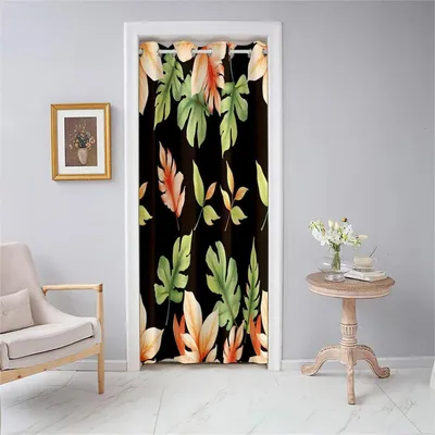 Immagine prodotto di Tenda per porta, oscurante, con occhielli, motivo a foglie, tenda termica, divisorio per ambienti, tenda oscurante, 150x180 cm, verde