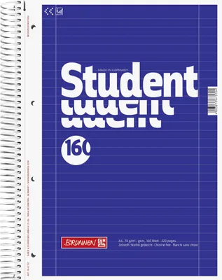 Productafbeelding van BRUNNEN 1067727 Collegeblok, formaat A4, met lijntjes, met randlijn aan de binnen- en buitenkant, 27 lijnen. Kaft: blauw
