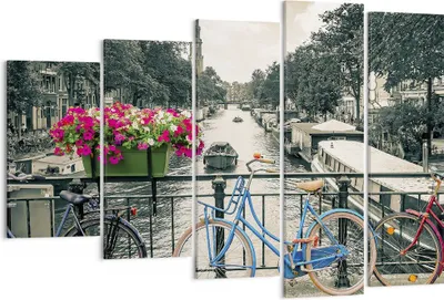 Produktbild von Bild auf Leinwand - Leinwandbild - 5 Teile - Amsterdam Fahrräder Brücke - 150x100cm - Wand Bild - Wanddeko - Wandbilder - Leinwanddruck - Bilder - Wanddekoration - Leinwand bilder - EG150x100-4503