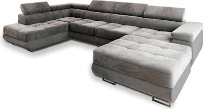Produktbild von Masseno Ecksofa CASONE L-S mit Schlaffunktion U-Form, Sofa mit Bettkasten, Wohnzimmersofa, Couch, Soffa, Bettsofa, Couchgarnitur- Grau, MONOLITH 85