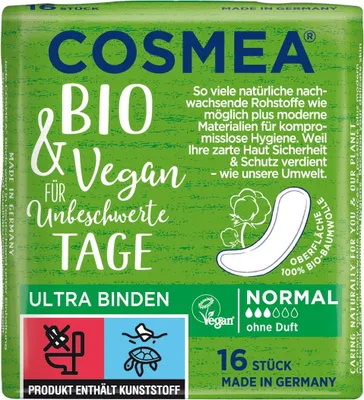 Produktbild von Cosmea Ultra Binden Bio & Vegan Normal ohne Duft 12x 16 Stück