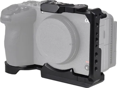 Produktbild von Handkamerakaefig aus Aluminiumlegierung mit Kaltschuhhalterung, zahlreichen 1/4-Zoll- und 3/8-Zoll-Gewindeloechern, kompatibel mit der SONY FX3/FX30-Kamera