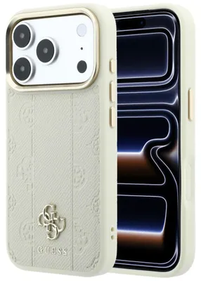 Produktbild von Hülle Guess Stripe Peony mit 4G-Logo für iPhone 18 Pro Max / 17 Pro Max, beige