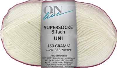 Produktbild von ONline Garne 8-fädige uni Sockenwolle zum Stricken u. Häkeln,150g/315 m 8001 weiß