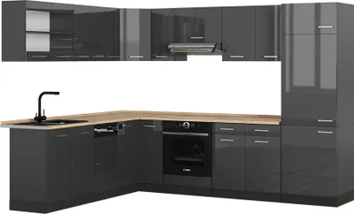 Produktbild von Eckküche Vicco R-Line Anthrazit Hochglanz/Anthrazit 287 x 60 cm , AP Eiche, Model 54071