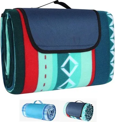 Produktbild von Famanu Picknickdecke Wasserfest Fleece 200 x 300 cm - Isolierte Unterseite - XXL Outdoor Decke mit Traggriff - Grün