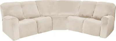 Produktbild von (Beige) 5-Sitzer-Liegebezug aus Samt, L-Form, Stretch-Liegesofa, Anti-Rutsch-Kissen, Sofabezüge