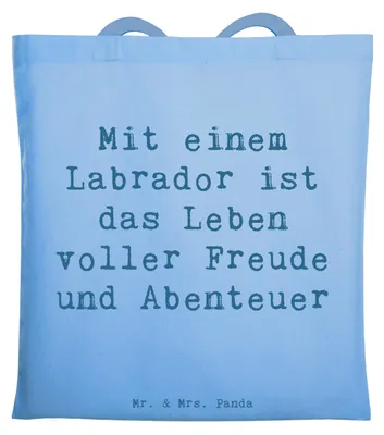 Produktbild von Mr. & Mrs. Panda Shopping Tasche Spruch Labradorleben - Sky Blue - Geschenk, Schultasche, Familienhund, Jutebeutel, Strand, festival, Stoffbeutel, loyaler Freund, Hund