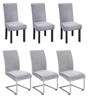 Produktbild von 6er Set Stuhlhussen für Schwingstuhl, Stretch Samt, Grau, Waschbar
