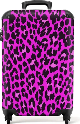 Obrázek produktu pro NoBoringSuitcases.com® Kufr Příruční zavazadlo Trolley Rolling suitcase Malý cestovní kufr na 4 kolečkách - Panther print - Pink - Neon - Girls - Kids - Cabin Size < 55x40x23 cm & 55x40x20 cm - Foto kufr - Cabin suitcase - Board luggagePříruční zavazadlo Kufr 55x35x20 cm, 36L,