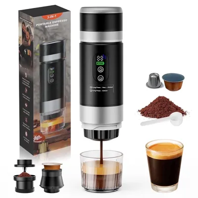 Produktbild von Tragbare Kaffeemaschine, Elektrische espressomaschine Kaffeemaschine, Elektrische Heizung, Kompatibel mit Espressokapseln und gemahlenem Kaffee