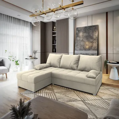 Produktbild von Masseno Ecksofa RITA M mit Schlaffunktion L-Form, Sofa mit Bettkasten, Wohnzimmersofa, Couch, Soffa, Bettsofa, Couchgarnitur- Creme, MONOLITH 04