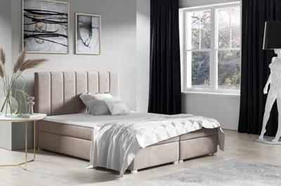 Zdjęcie produktu dla Łóżko na sprężynach skrzyniowych Łóżko do sypialni Sarah 160x200 cm z 2 szufladami na pościel, topperem i hipoalergicznym materacem bonellowym