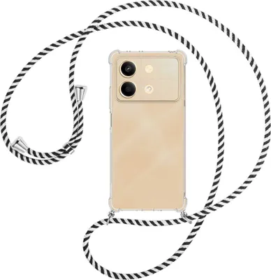 Produktbild von Handykette Backcover-Schutzhülle mit Band (Metall silberfarben) für Xiaomi Redmi Note 13 Pro 5G - schwarz/weiß gestreift
