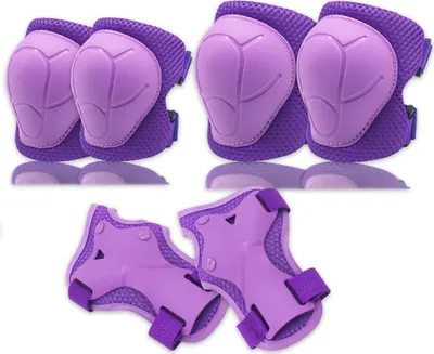 Produktbild von Kinder Protektoren Set Schoner - Inliner Knieschoner Kinder – Schützer Set 6er für Kinder und Erwachsene - Ideale großflächige Schutzpolster Violett
