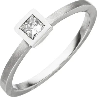 Produktbild von Ring aus 950 Platin mattiert mit Diamant in Princess-Schliff 0,20ct W/SI Damen Innenumfang 56mm  Ø17.8mm