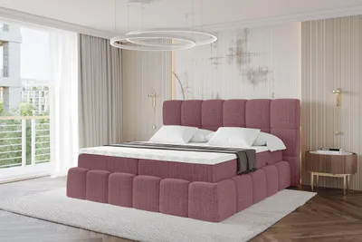 Produktbild von ALTDECOR Boxspringbett mit Matratze und Lattenrost, Topper, Polsterbett mit Bettkasten, Bett mit Stauraum H4-Matratze, Doppelbett, Boxbett - AURI - 140x200 Altrosa Aragon