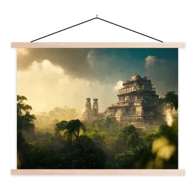 Produktbild von MuchoWow® Textilposter Tempel - Dschungel - Wolken - Himmel - Natur 60x45 cm mit holzfarbenen Rahmen - Bild