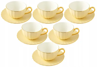 Produktbild von Porzellanbecher 6 Stück Gelb 220ml Gold Edge Geschenk für eine Frau