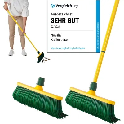 Produktbild von Novaliv Krallenbesen Set 30 cm Kunststoff mit Teleskopstiel gebogenen Borsten Gartenbesen Straßenbesen Kehrbesen Laubbesen (2, 40 cm Besen mit Stiel)