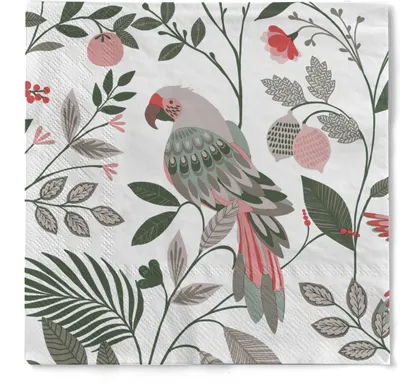 Produktbild von HAPPY PAPER Serviette "Ara" (Papagei) aus Tissue 3-lagig, 40 x 40 cm, 20 Stück