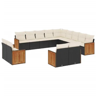 Produktbild von vidaXL 13-tlg. Garten-Sofagarnitur mit Kissen Schwarz Poly Rattan