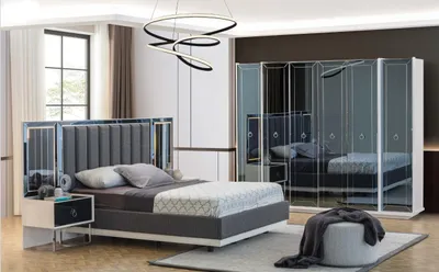 Obrázek produktu pro Designová ložnicová sestava Manželské postele Noční stolek Šatní skříň