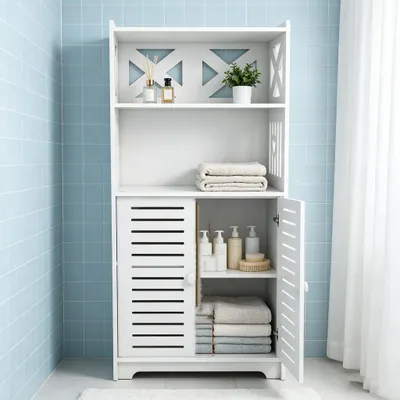 Produktbild von Badezimmerschrank Badschrank Schmal, Freistehender Badschrank Schmal,Kleiner Wasserdichter Schrank mit 2 Tür für Wohnzimmer, WC, Küche 75x22x36cm