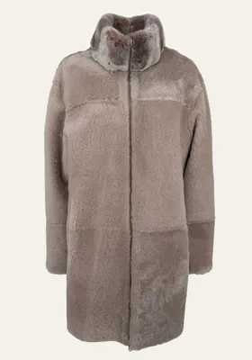 Produktbild von Wende-Longjacke aus Shearling – Beige, edel & mit softem Fellkragen - Größe: 4XL
