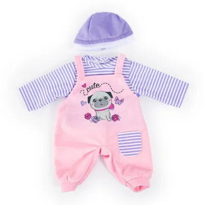 Produktbild von Bayer Design Puppenkleidung 83883AA, Kleider für Puppen bis 38 cm, Babypuppen Anziehsachen, 3 Teile, rosa/lila, Hundemotiv