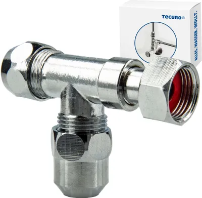 Produktbild von tecuro T-Stück 3/8 Zoll / Ø 10 mm Abzweigverteiler für Eckventile MS-verchromt - mit Dichtung