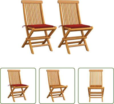 Produktbild von The Living Store Gartenstühle mit Roten Kissen 2 Stk. Massivholz Teak