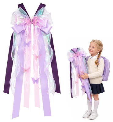 Productafbeelding van Decoratieve Schultütenschleife voor Meisjes, 60x20cm in Paars met Vlinder