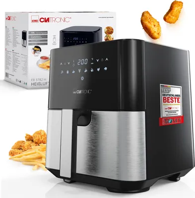 Produktbild von Clatronic® Heißluftfritteuse XXL - 5L Fritteuse Heißluft für fettfreies frittieren, Edelstahl-Airfryer mit digitalem Touchscreen, 360° Air-Flow, Heißluft-Friteuse mit 8 Programmen, 1450W - FR 3782 H
