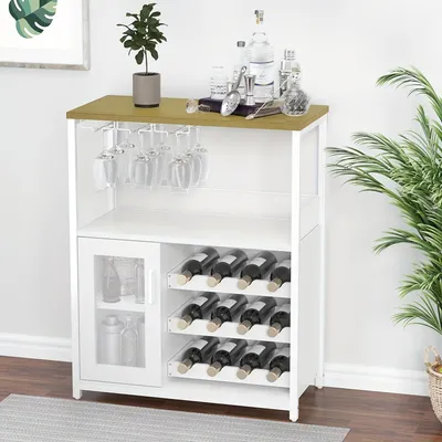 Image de Armoire à vin - Rangement à vin - Bar à vin - Buffet - Meuble de rangement - Armoire métallique à 3 niveaux - Étagère à vin amovible