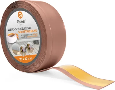 Produktbild von QUEST Weichsockelleiste Selbstklebend 70x20mm, 5m, Sockelleiste Knickleiste aus PVC Kunststoff, Flexible Fußleiste, hellbraun