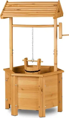 Produktbild von Hochbeet für den Garten - mit Schubkarre und Rückschlaghebel - Holz-Tuindekor - Dekorationsbeet - Maße 82 x 47 x 41 cm - Naturfarbe