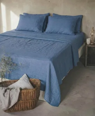Produktbild von Leinen-Bettwäsche ohne Gummiband, 100% stonewashed, Naturleinen, gewebtes Leinen (blau, 240 x 260 cm)